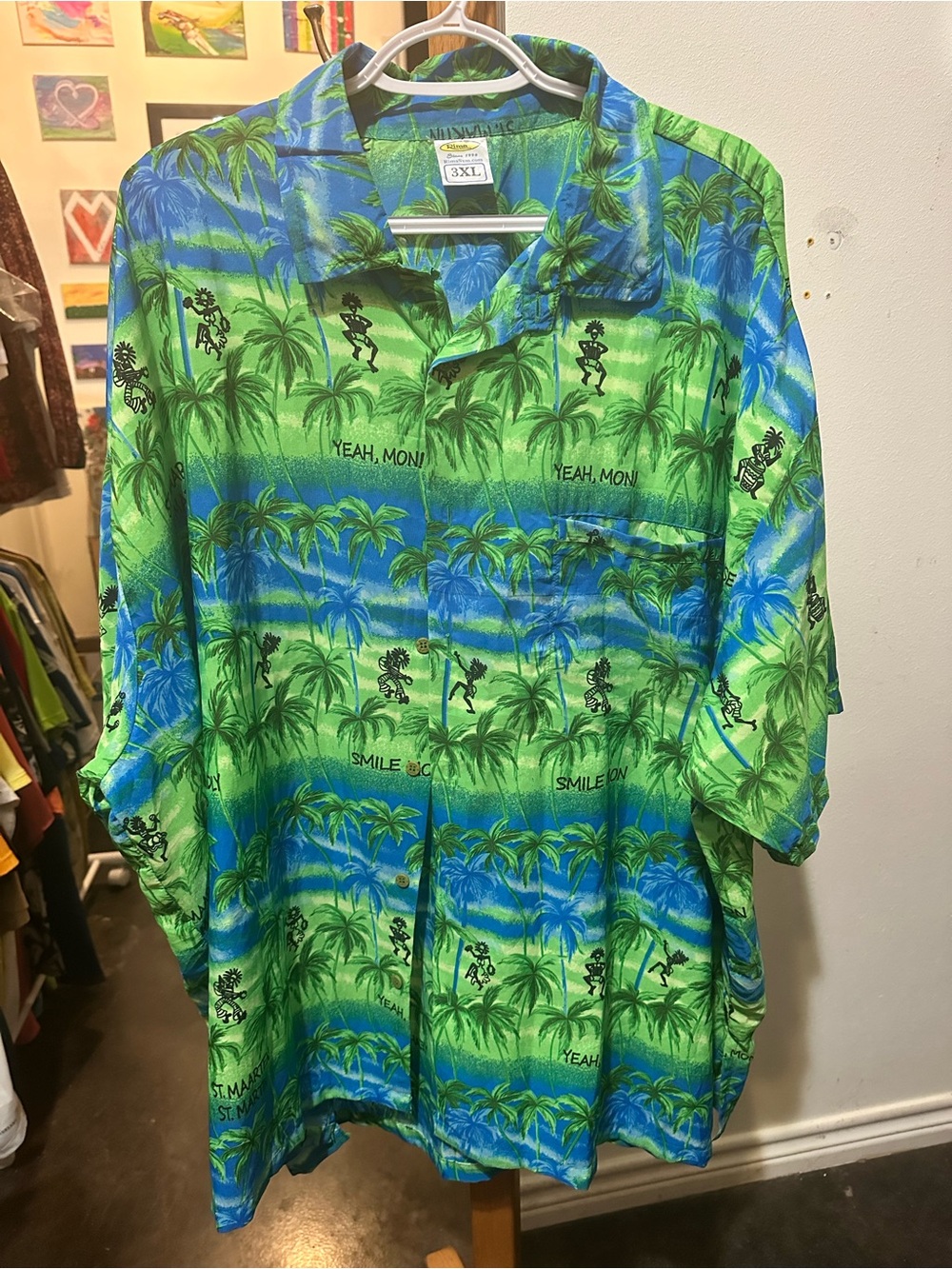 Rima St. Maarten Tropical Palm Print Button-Down Shirt